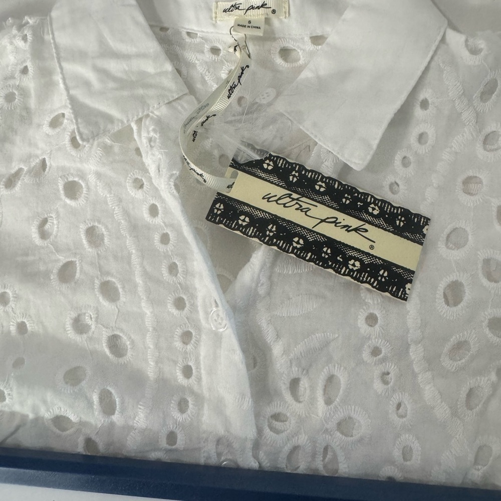 Wltra Pink Women White Collared Button Front Long Bishop Sleeves Blouses Size S - Picture 11 of 11